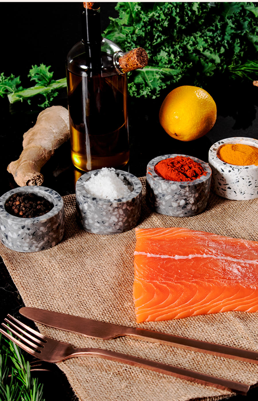 Salmon and seasonings prepared for Danah seafood
