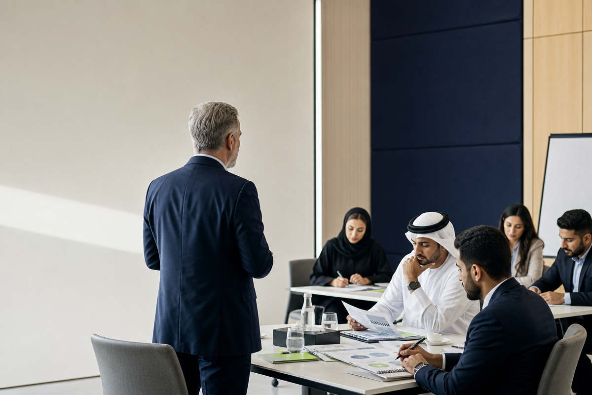 Professionals taking part in a corporate training workshop