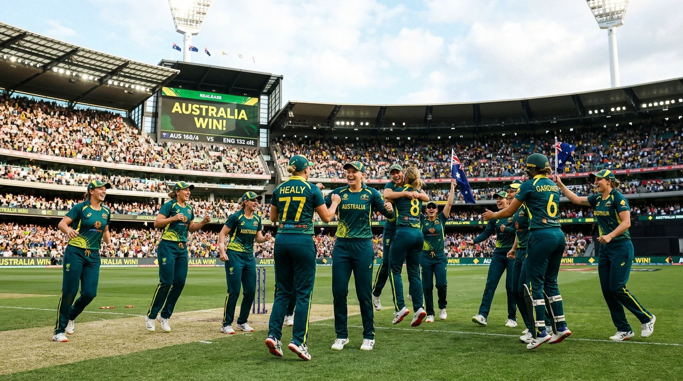Women's cricket team celebrating a win